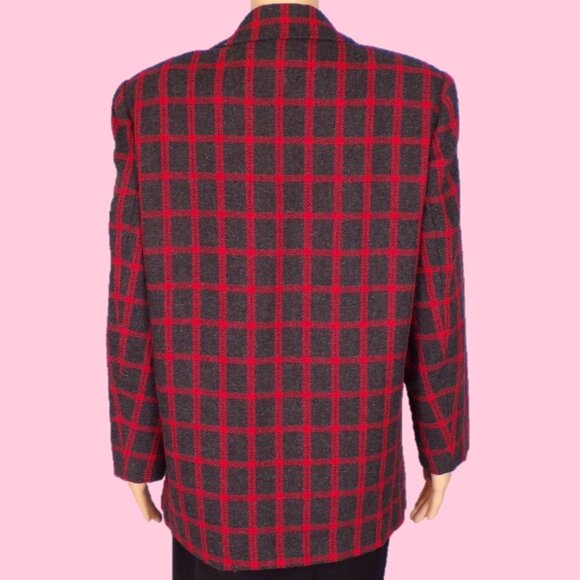 CROSS COUNTRY FASHIONS size 12P black/red plaid blazer acrylic/wool/polyester - Picture 7 of 14